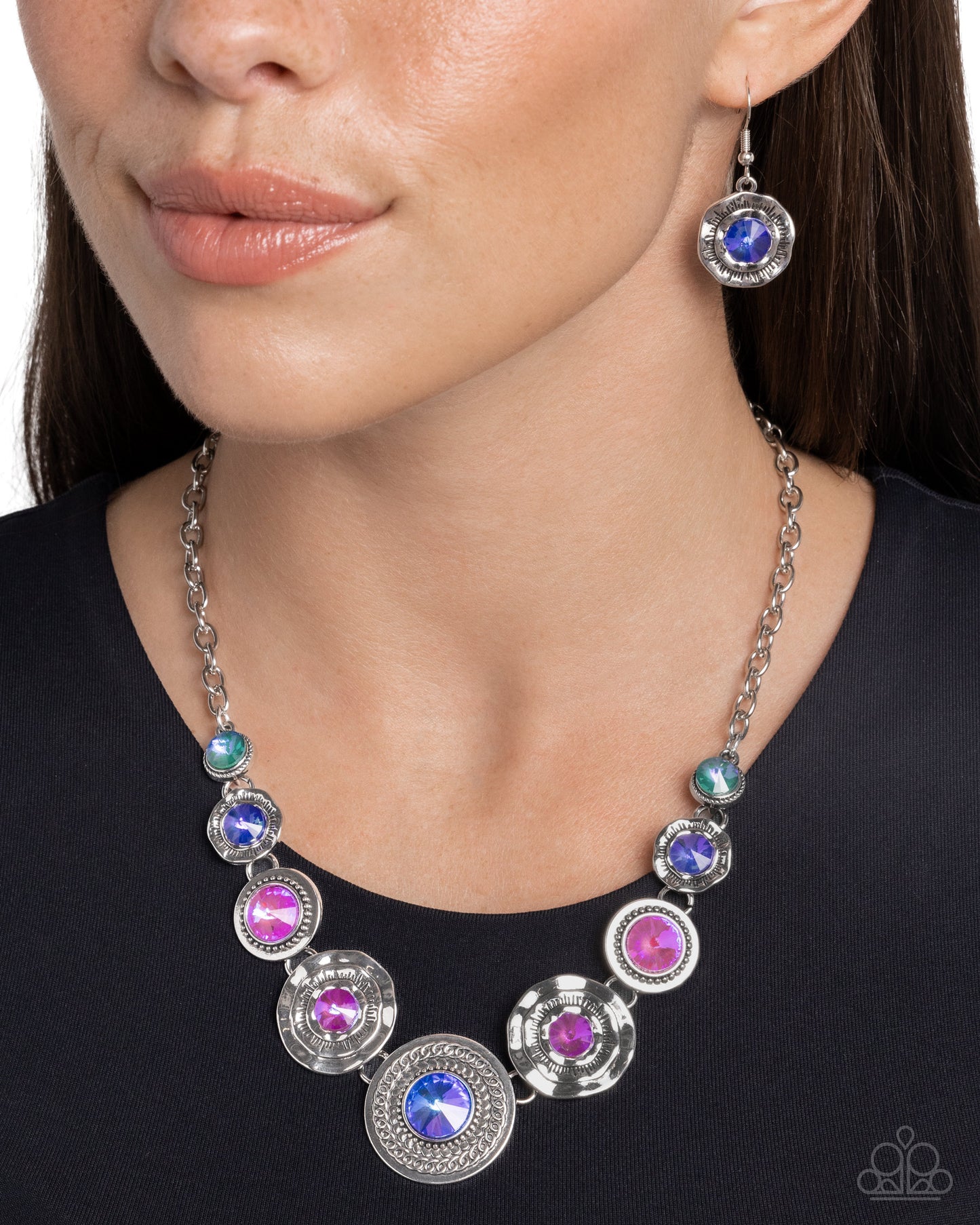 Treasure Chest Couture - Multi UV Shimmer, Blue, Purple, Pink Gem Necklace Paparazzi N3303