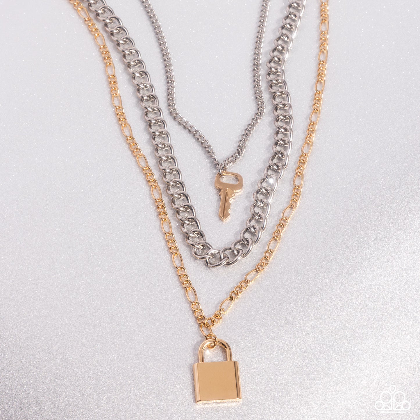 Low Key Layers - Multi Gold Key, Lock Charm & Silver Chain Layered Necklace Paparazzi N2650