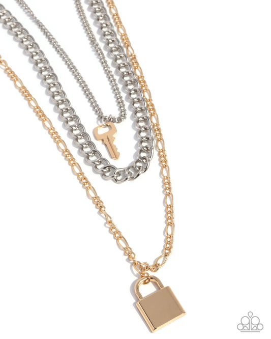 Low Key Layers - Multi Gold Key, Lock Charm & Silver Chain Layered Necklace Paparazzi N2650