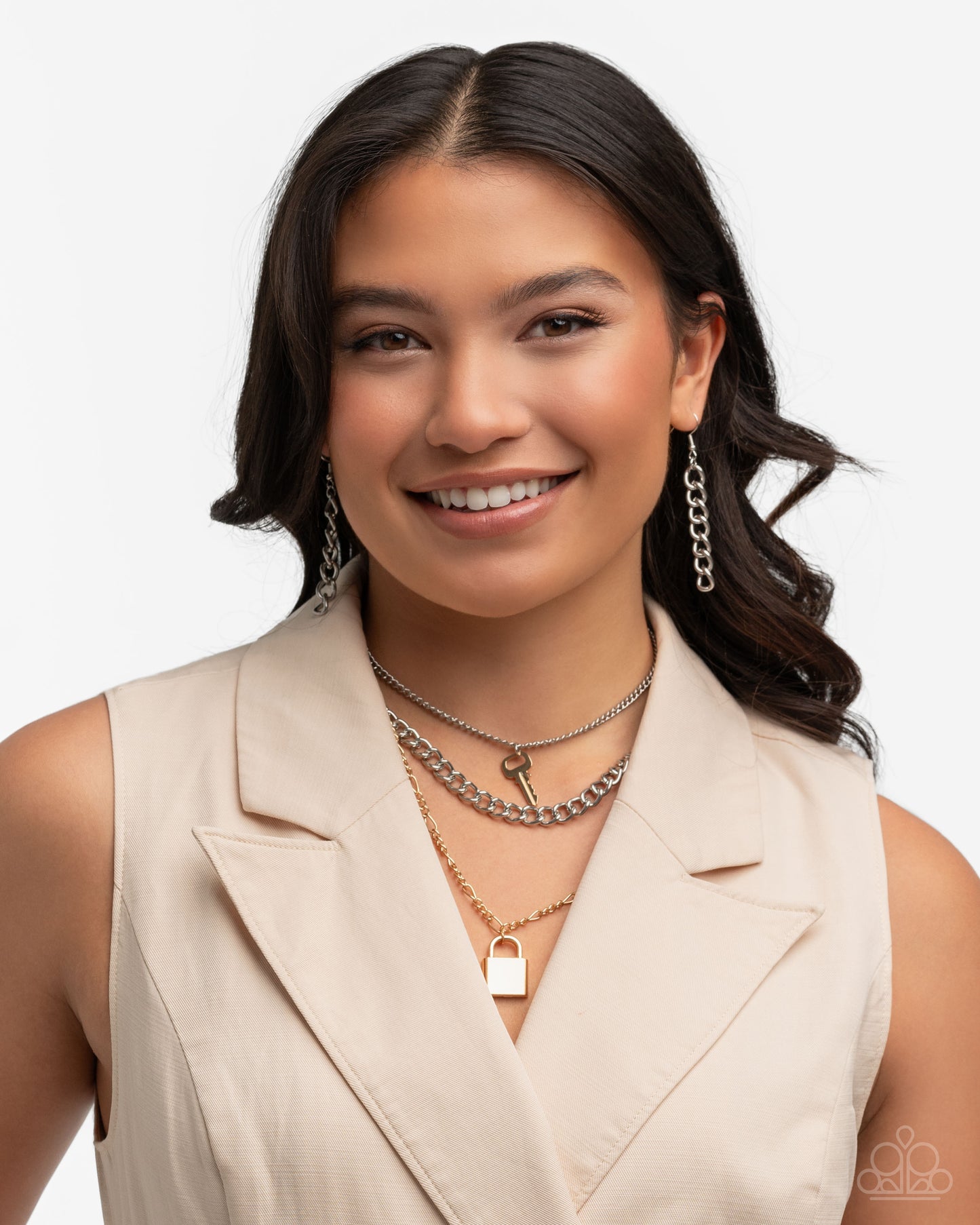 Low Key Layers - Multi Gold Key, Lock Charm & Silver Chain Layered Necklace Paparazzi N2650