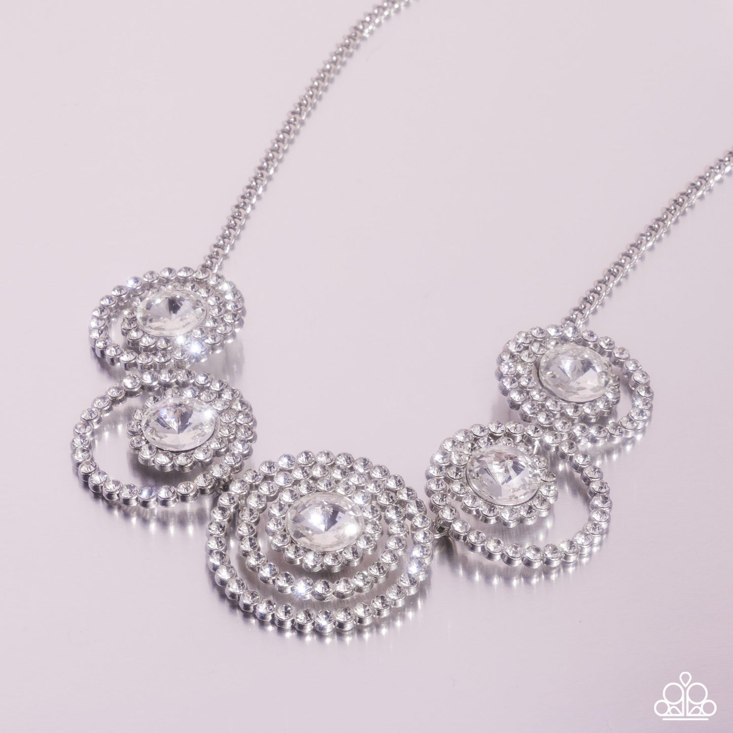Dramatic Darling - White Rhinestone & Gem Effervescent Rings Necklace Paparazzi N2812