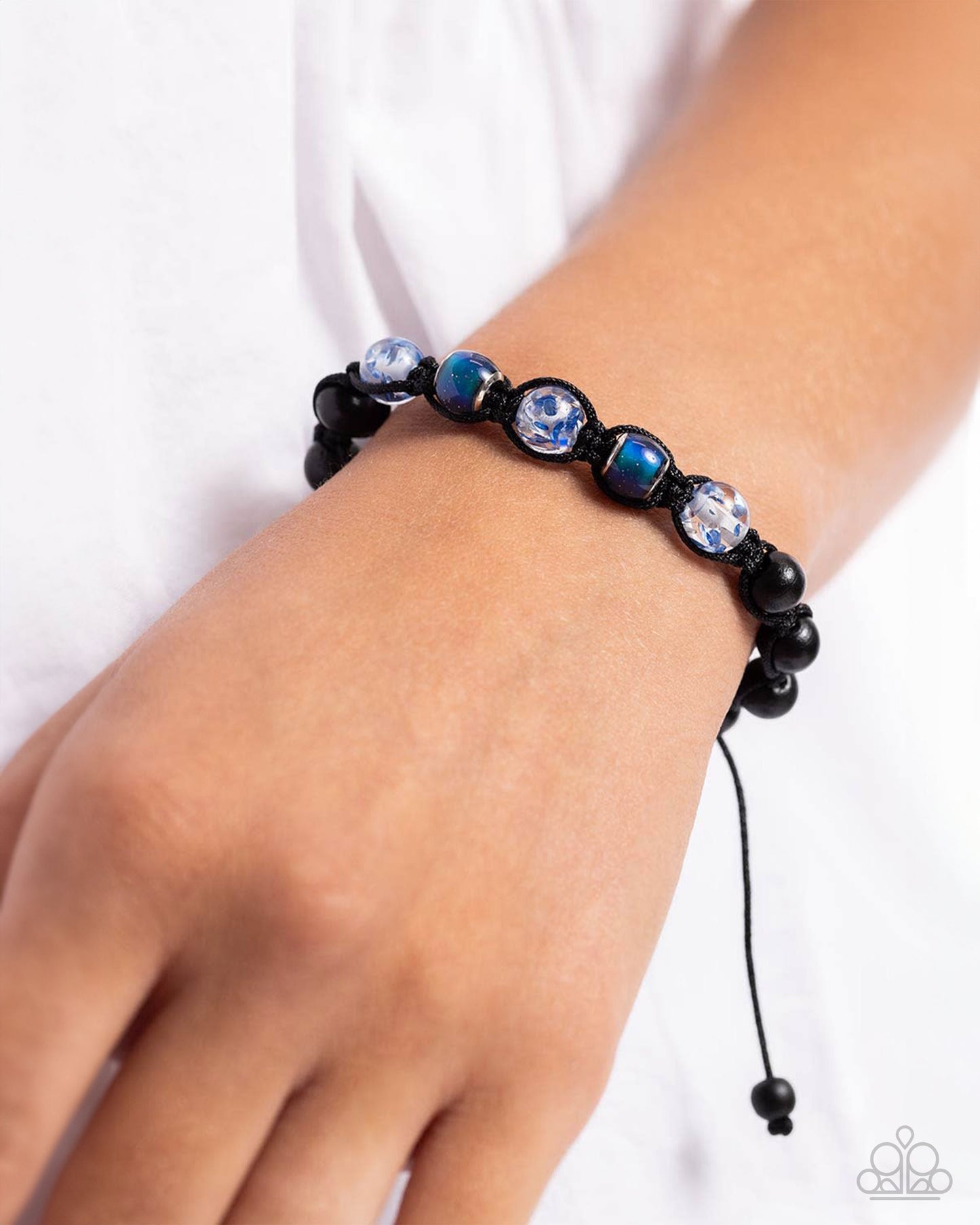 WOOD You Mind? - Blue Sparkle Dusted, Silver Bead & Black Wooden Bead Urban Bracelet Paparazzi B1999