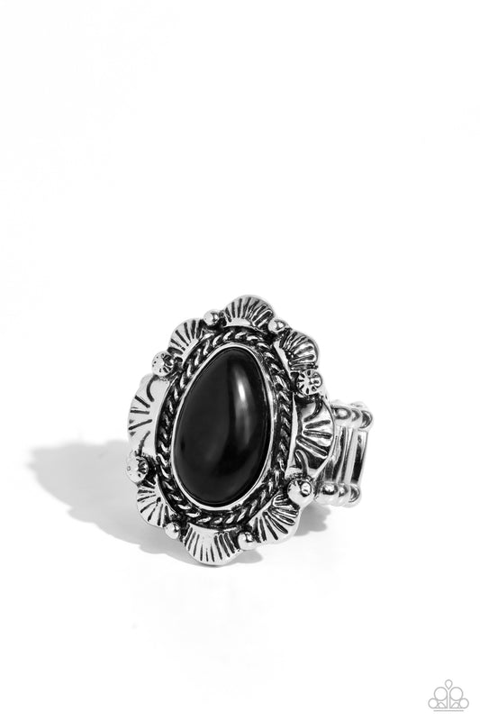 SCALLOPED in Stone - Black Teardrop Stone Santa Fe Style Ring Paparazzi R0781
