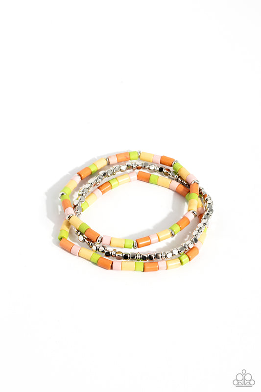 Natural Notion - Multi Kohlrabi, Crystal Rose, Orange & Yellow Stone Bead Stretch Bracelet Set Paparazzi B1834