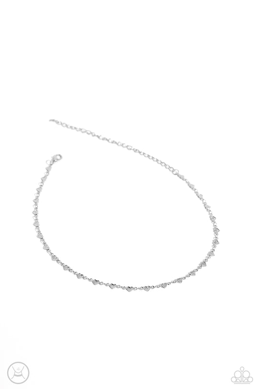 Cupid Catwalk - Silver Dainty Heart Choker Necklace Paparazzi N2731
