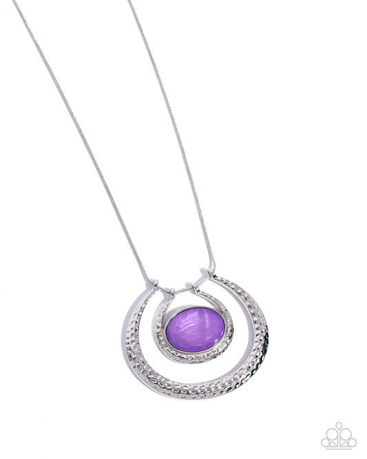 If the HORSESHOE Fits - Purple Lavender Shell & Silver Hammered Frame Necklace Paparazzi N2691