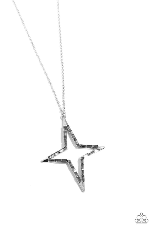 Stellar Showtime - Silver Gem 3-D Star Necklace Paparazzi N2432