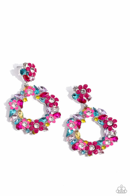 Paparazzi Wreathed In Wildflowers Multicolored Rhinestone Flower Post Earring Life Of The Party February 2024 E3098