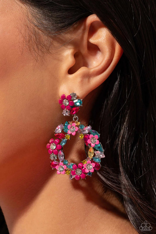 Wreathed In Wildflowers Multi Colored Rhinestone Flower Post Earring Life Of The Party February 2024 Paparazzi E1767