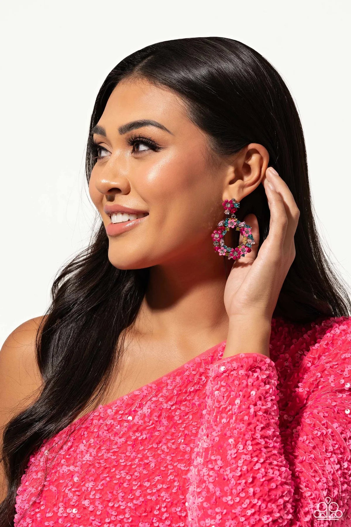 Paparazzi Wreathed In Wildflowers Multicolored Rhinestone Flower Post Earring Life Of The Party February 2024 E3098