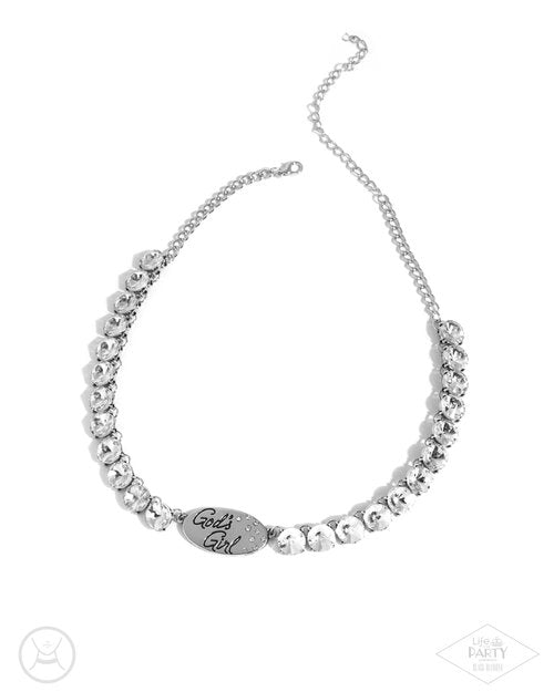 God's Girl White Gem Life Of The Party Empire Diamond Choker Necklace Paparazzi N2764