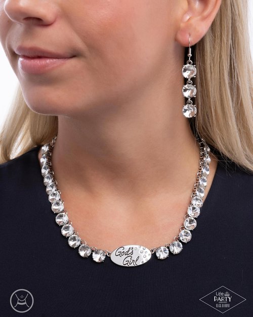 God's Girl White Gem Life Of The Party Empire Diamond Choker Necklace Paparazzi N2764