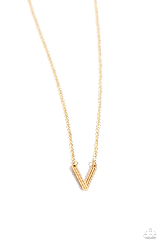 Leave Your Initials Gold V Short Necklace Paparazzi N2589
