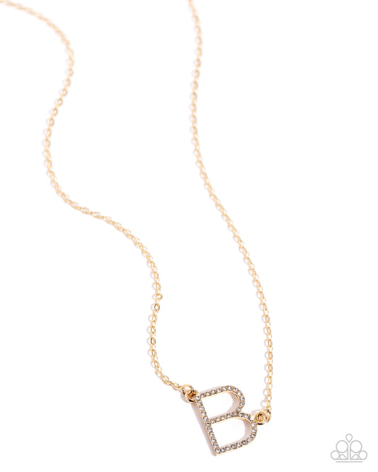 INITIALLY Yours - B - Gold Letter "B" & White Rhinestone Initial Necklace Paparazzi