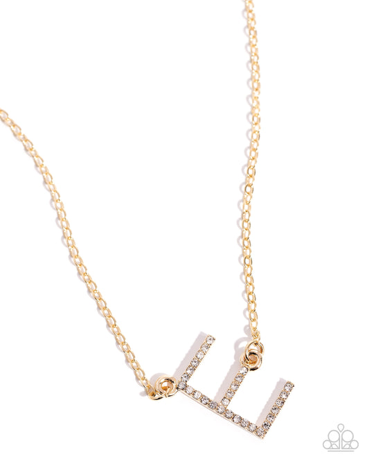 INITIALLY Yours - E - Gold Letter "E" & White Rhinestone Initial Necklace Paparazzi
