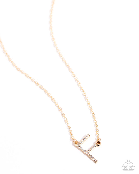 INITIALLY Yours - F - Gold Letter "F" & White Rhinestone Initial Necklace Paparazzi
