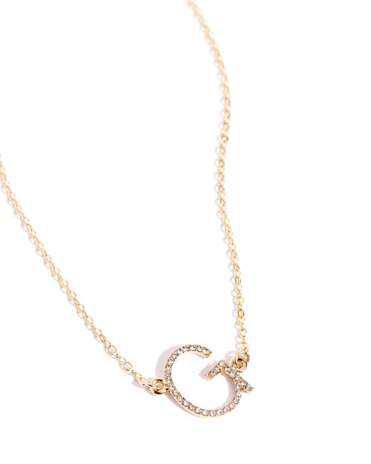 INITIALLY Yours - G - Gold Letter "G" & White Rhinestone Initial Necklace Paparazzi