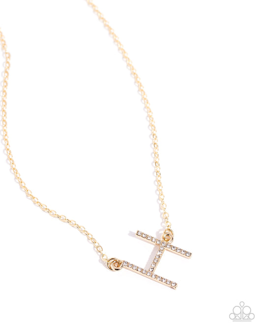 INITIALLY Yours - H - Gold Letter "H" & White Rhinestone Initial Necklace Paparazzi