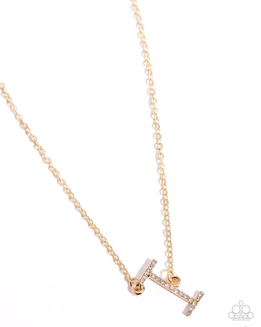 INITIALLY Yours - I - Gold Letter "K" & White Rhinestone Initial Necklace Paparazzi