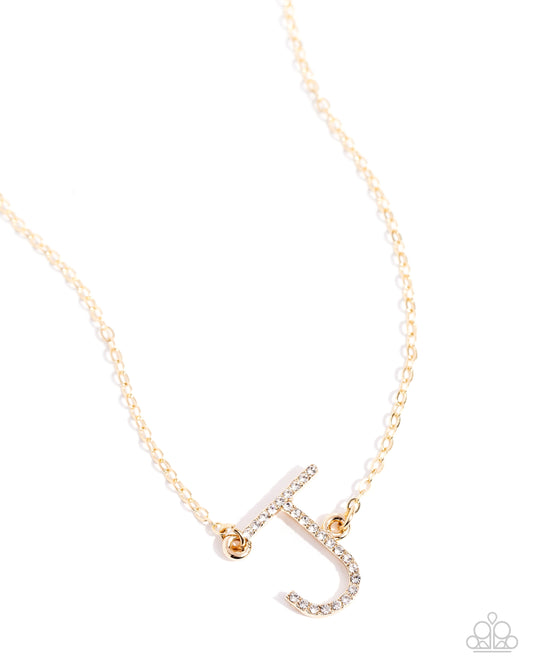 INITIALLY Yours - J - Gold Letter "J" & White Rhinestone Initial Necklace Paparazzi