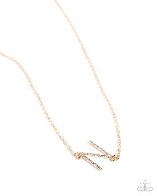 INITIALLY Yours - N - Gold Letter "N" & White Rhinestone Initial Necklace Paparazzi