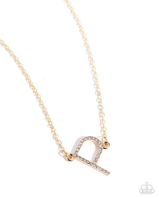 INITIALLY Yours - P - Gold Letter "P" & White Rhinestone Initial Necklace Paparazzi