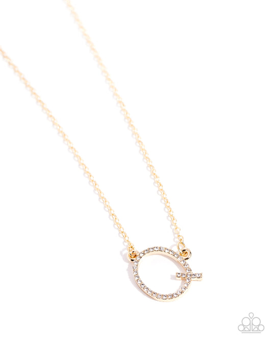 INITIALLY Yours - Q - Gold Letter "Q" & White Rhinestone Initial Necklace Paparazzi