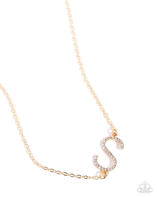 INITIALLY Yours - S - Gold Letter "S" & White Rhinestone Initial Necklace Paparazzi