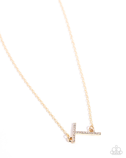INITIALLY Yours - T - Gold Letter "T" & White Rhinestone Initial Necklace Paparazzi