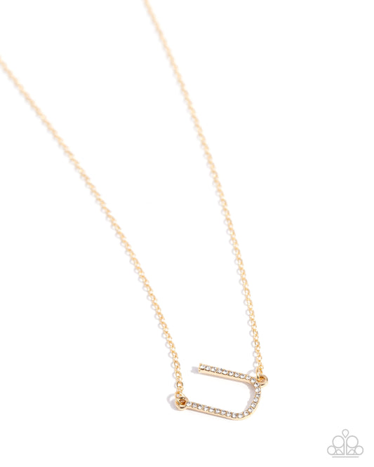 INITIALLY Yours - U - Gold Letter "U" & White Rhinestone Initial Necklace Paparazzi