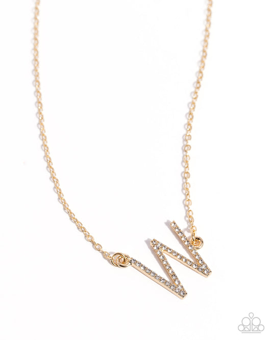 INITIALLY Yours - W - Gold Letter "W" & White Rhinestone Initial Necklace Paparazzi
