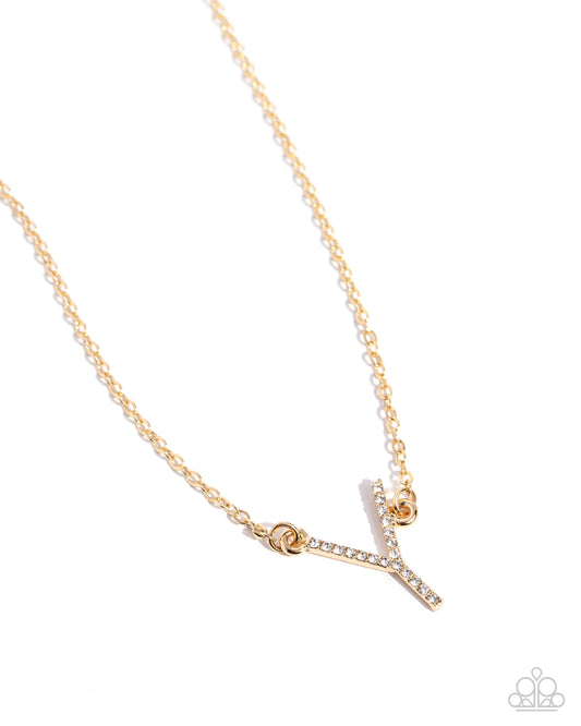INITIALLY Yours - Y - Gold Letter "Y" & White Rhinestone Initial Necklace Paparazzi