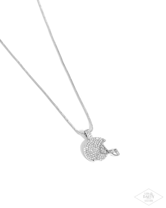 Touchdown Twinkle - White Rhinestone Football Helmet Necklace Black Diamond Encore Life Of The Party Paparazzi N3209