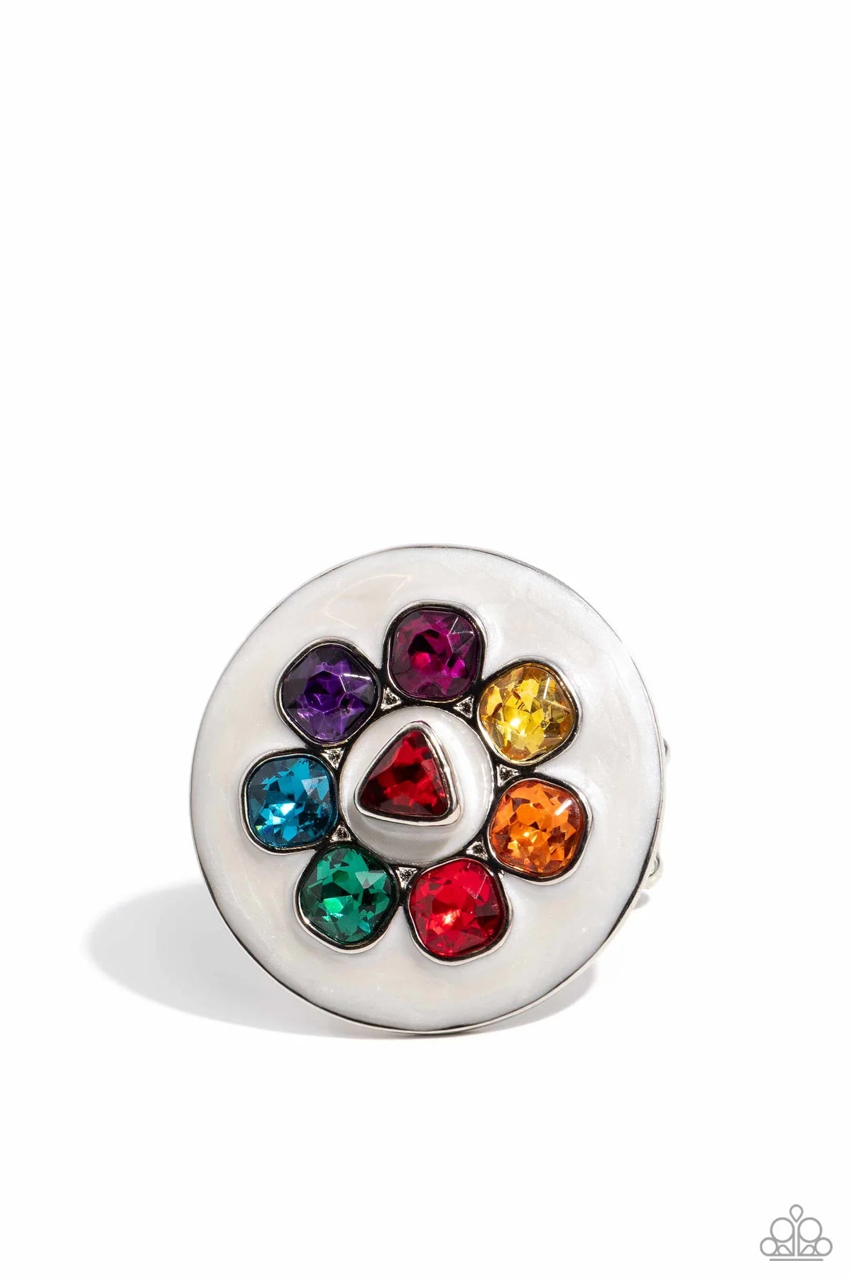Captivating Centerpiece - Multi Colored Gem White & Silver Ring Life of the Party February 2024 R0653