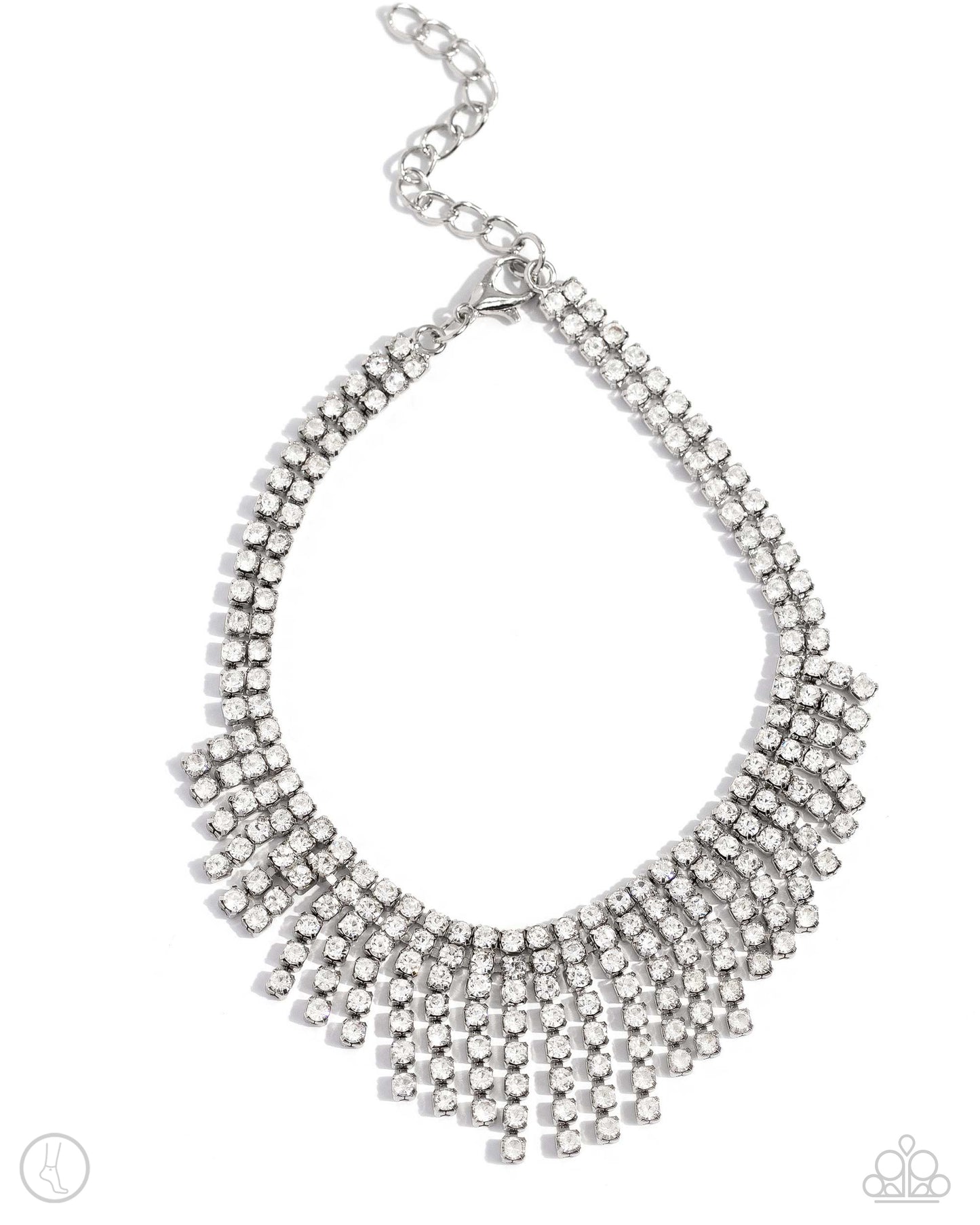 Curtain Confidence - White Rhinestone Anklet April 2024 Life Of The Party Paparazzi B1833