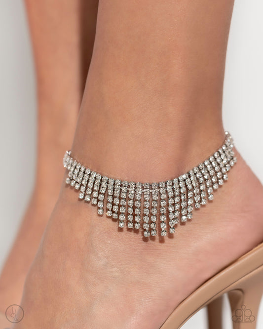 Curtain Confidence - White Rhinestone Anklet April 2024 Life Of The Party Paparazzi
