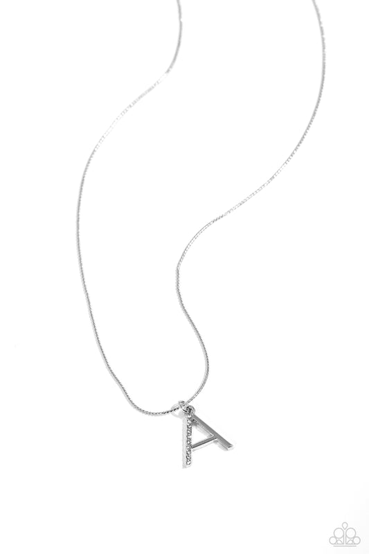 Letter of the Law - White - A Initial & White Rhinestone Necklace Paparazzi N2665