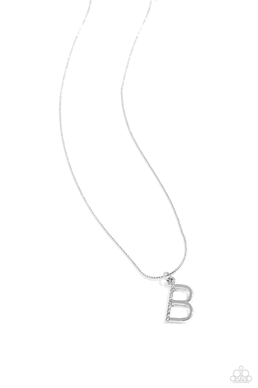 Letter of the Law - White - B White Rhinestone Initial Necklace Paparazzi N2666