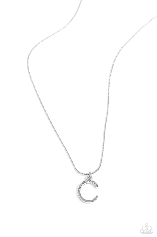 Letter of the Law - White - C White Rhinestone Initial Necklace Paparazzi N2667
