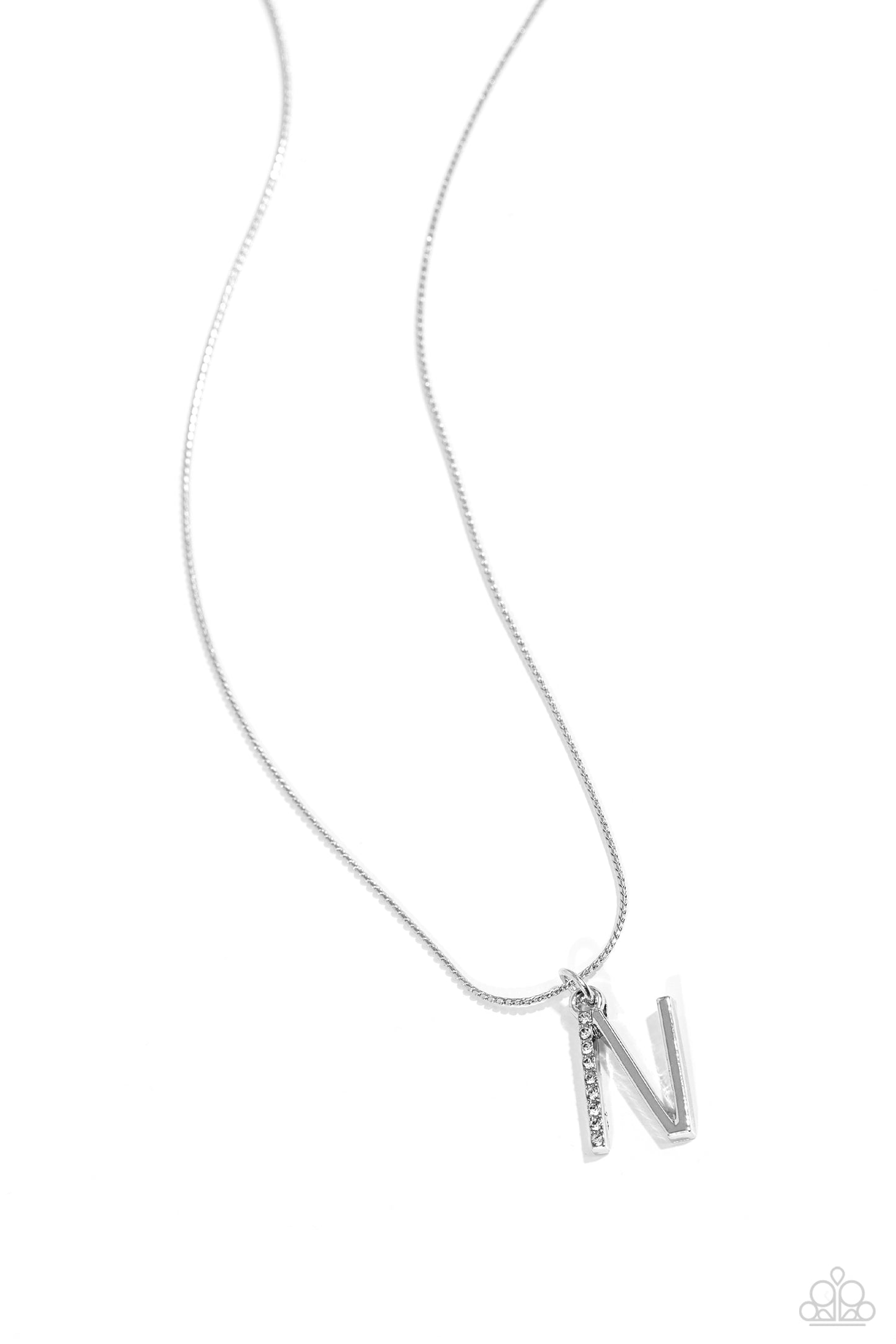 Letter of the Law - White - N White Rhinestone Initial Necklace Paparazzi N2678