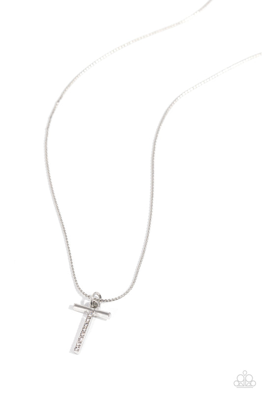 Letter of the Law - White - T White Rhinestone Initial Necklace Paparazzi N2683