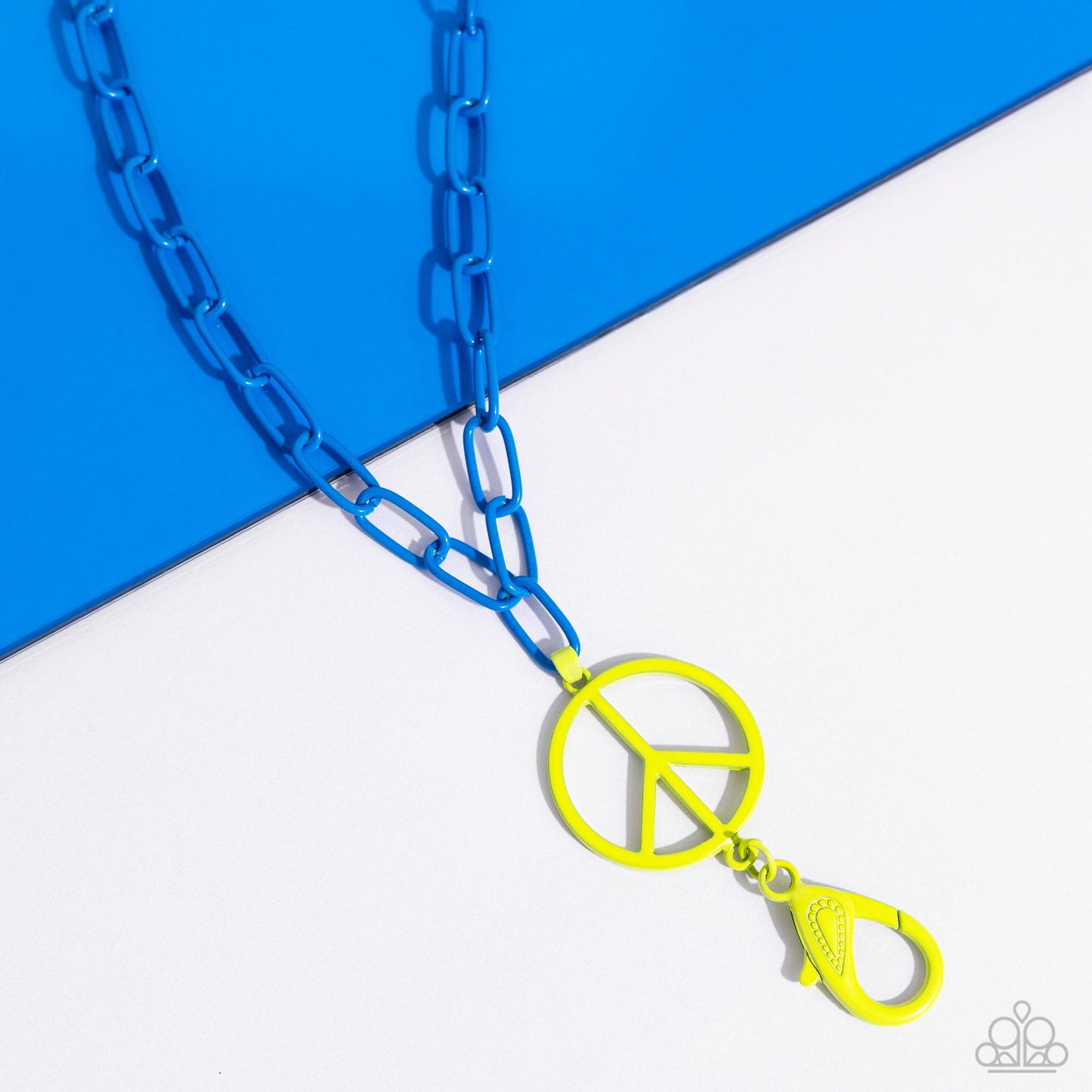 Tranquil Unity - Blue Paperclip Chain Yellow Peace Sign Lanyard Necklace Paparazzi N2592