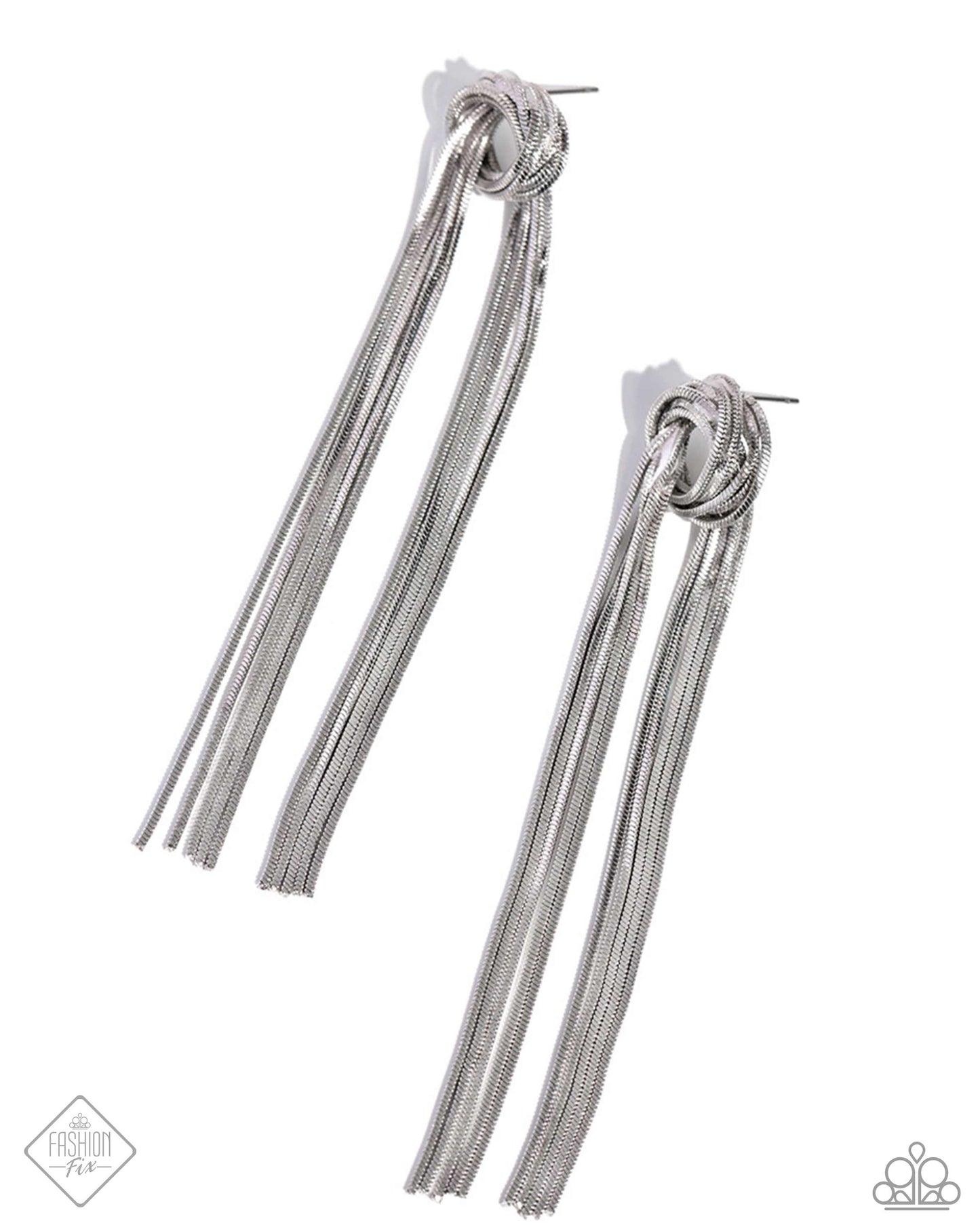 All STRANDS On Deck - Silver Snake Chain Knotted Wreath Post Earring Magnificent Musings Fashion Fix April 2024 Paparazzi E2014