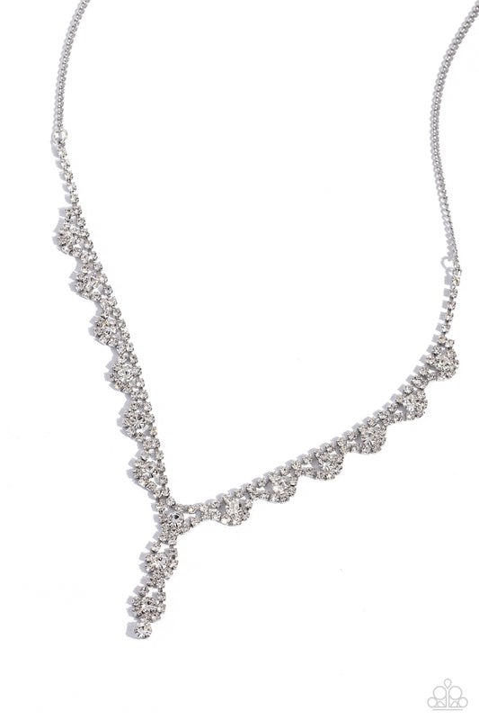 Executive Embellishment - White Gem & White Rhinestone Glittery Necklace Paparazzi N2695