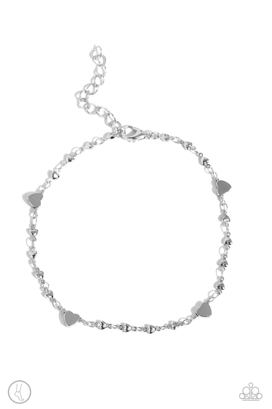 Highlighting My Heart - Silver Heart & Chain Anklet Paparazzi B1531