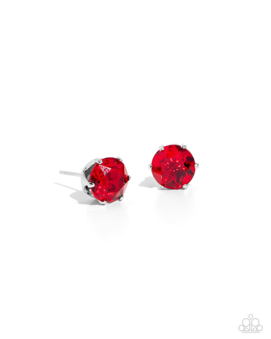 Breathtaking Birthstone - Red Ruby Rhinestone July Birthstone Post Earring Paparazzi E1985
