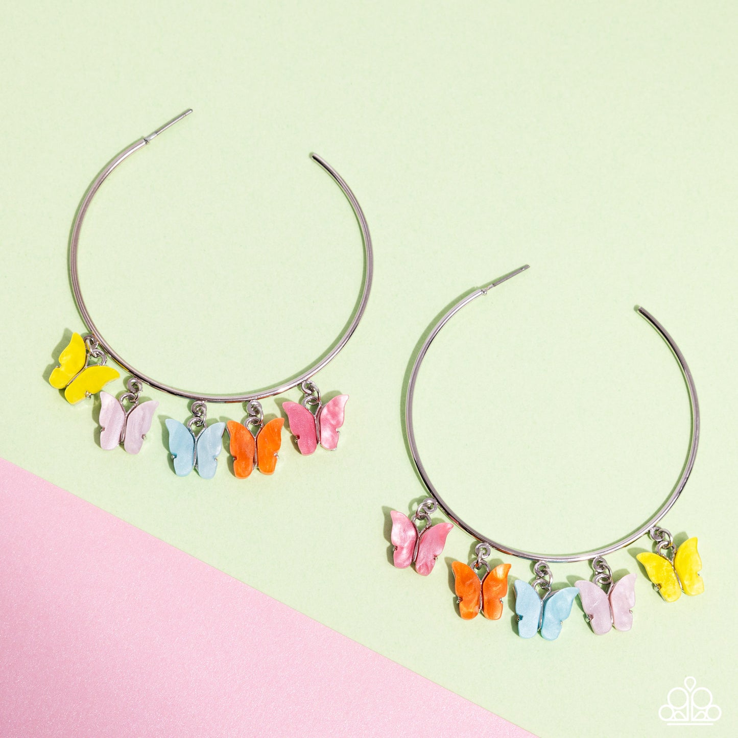 Bemusing Butterflies - Multi Colored Butterflys On 2 1/2 Inch Hoop Earring Life Of The Party April 2024 Paparazzi E2303