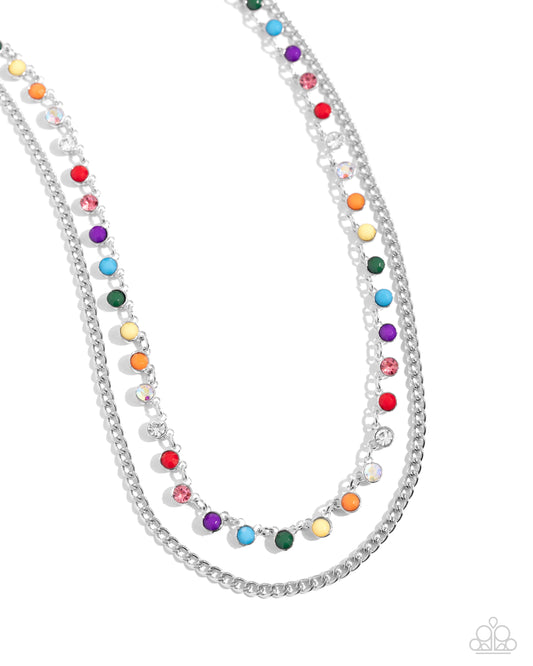 Delicate Dame - Multi Iridescent, White Rhinestone & Colorful Bead Layered Necklace Paparazzi N2662