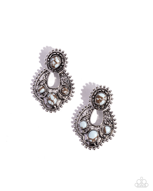 Handcrafted Horseshoe - Blue Marbled Stone Post Santa Fe Style Earring Paparazzi E2624