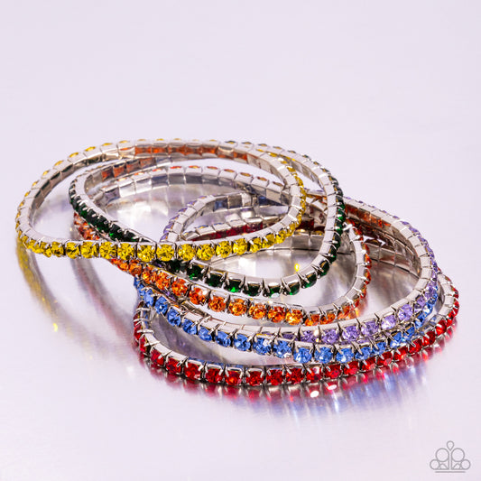 Rock Candy Range - Multi Colored Rhinestone Set of 6 Stretch Bracelets Pink Diamond Exclusive Paparazzi B1544